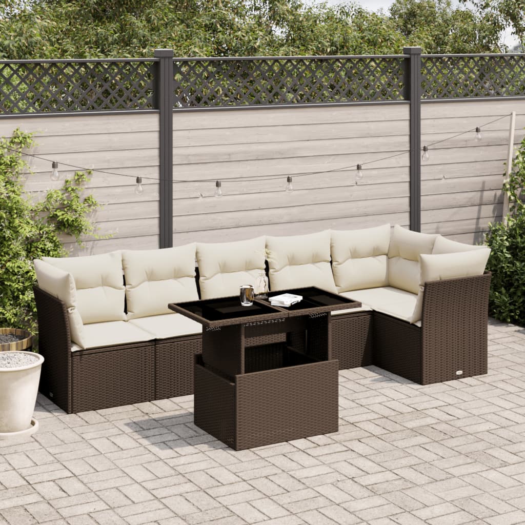 Set Canapele De Grădină, 7 Piese, Cu Perne, , Poliratan