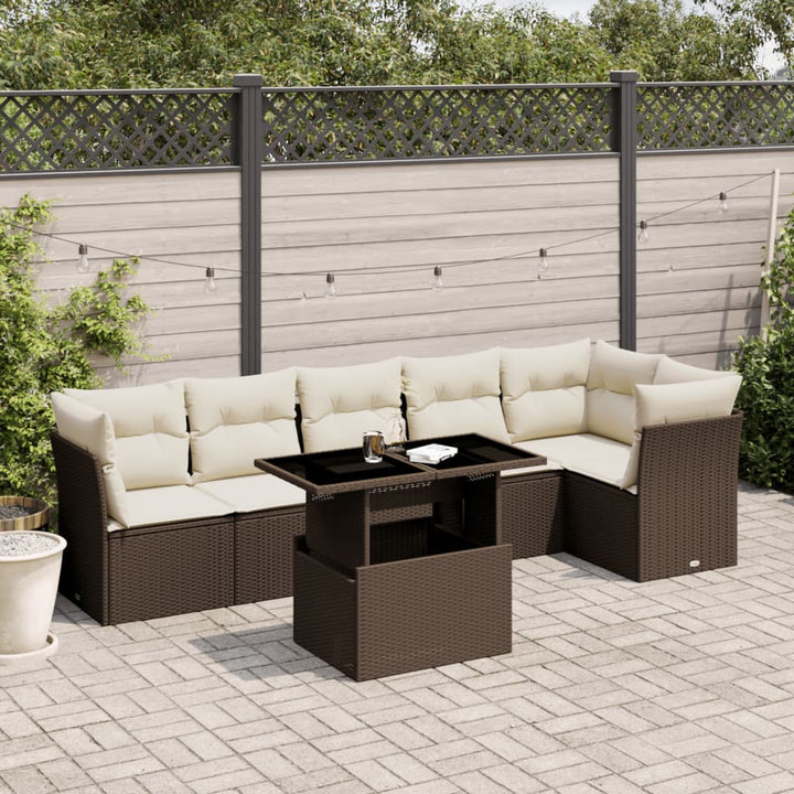 Set Canapele De Grădină, 7 Piese, Cu Perne, , Poliratan