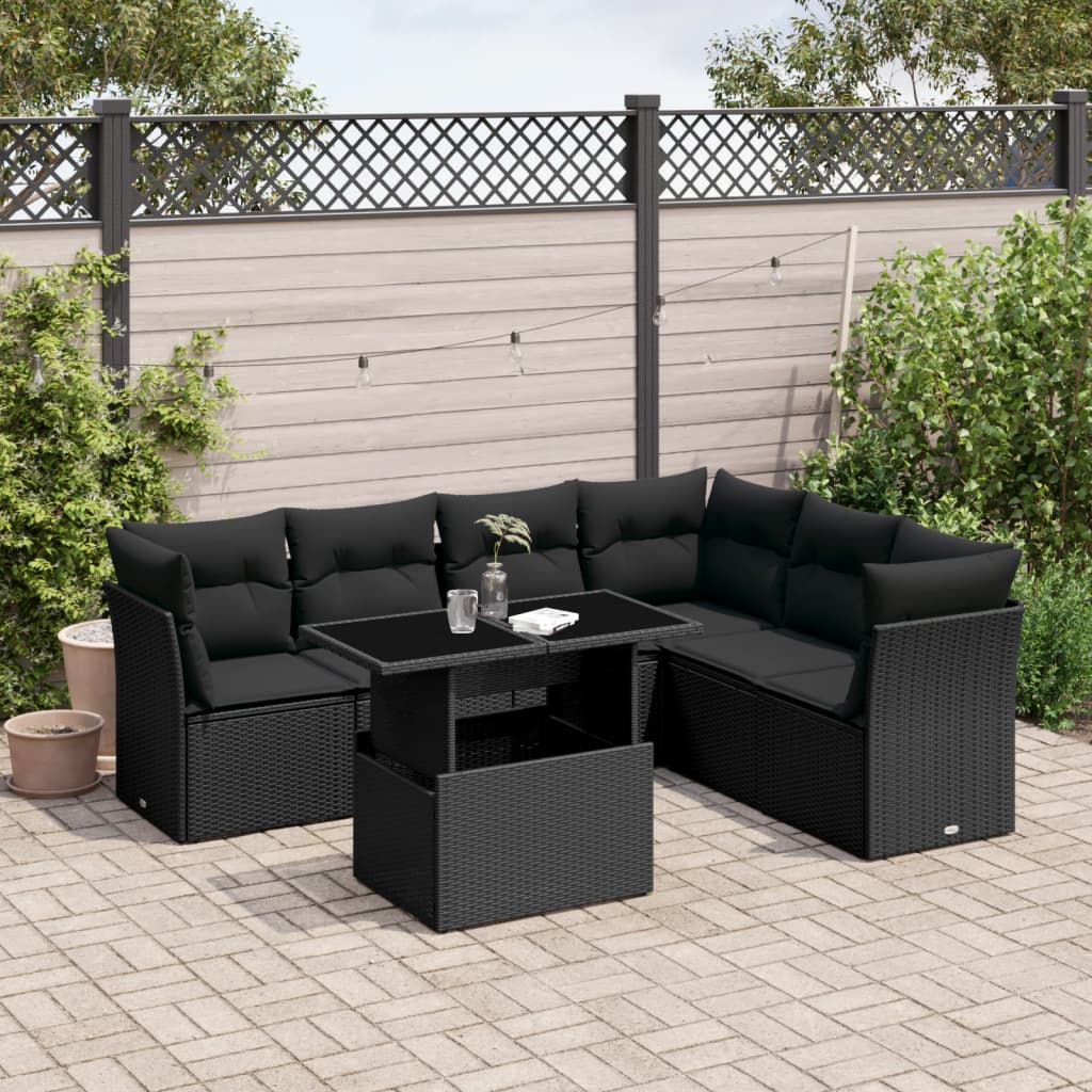 Set Canapele De Grădină Cu Perne, 7 Piese, , Poliratan
