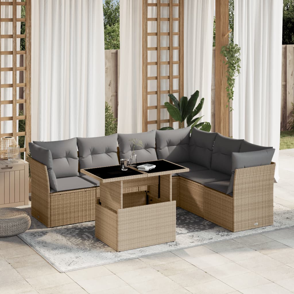 Set Canapele De Grădină Cu Perne, 7 Piese, , Poliratan