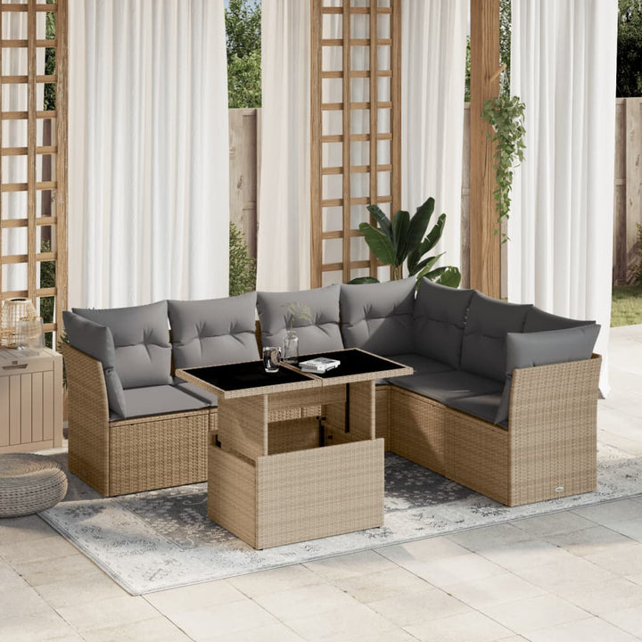 Set Canapele De Grădină Cu Perne, 7 Piese, , Poliratan
