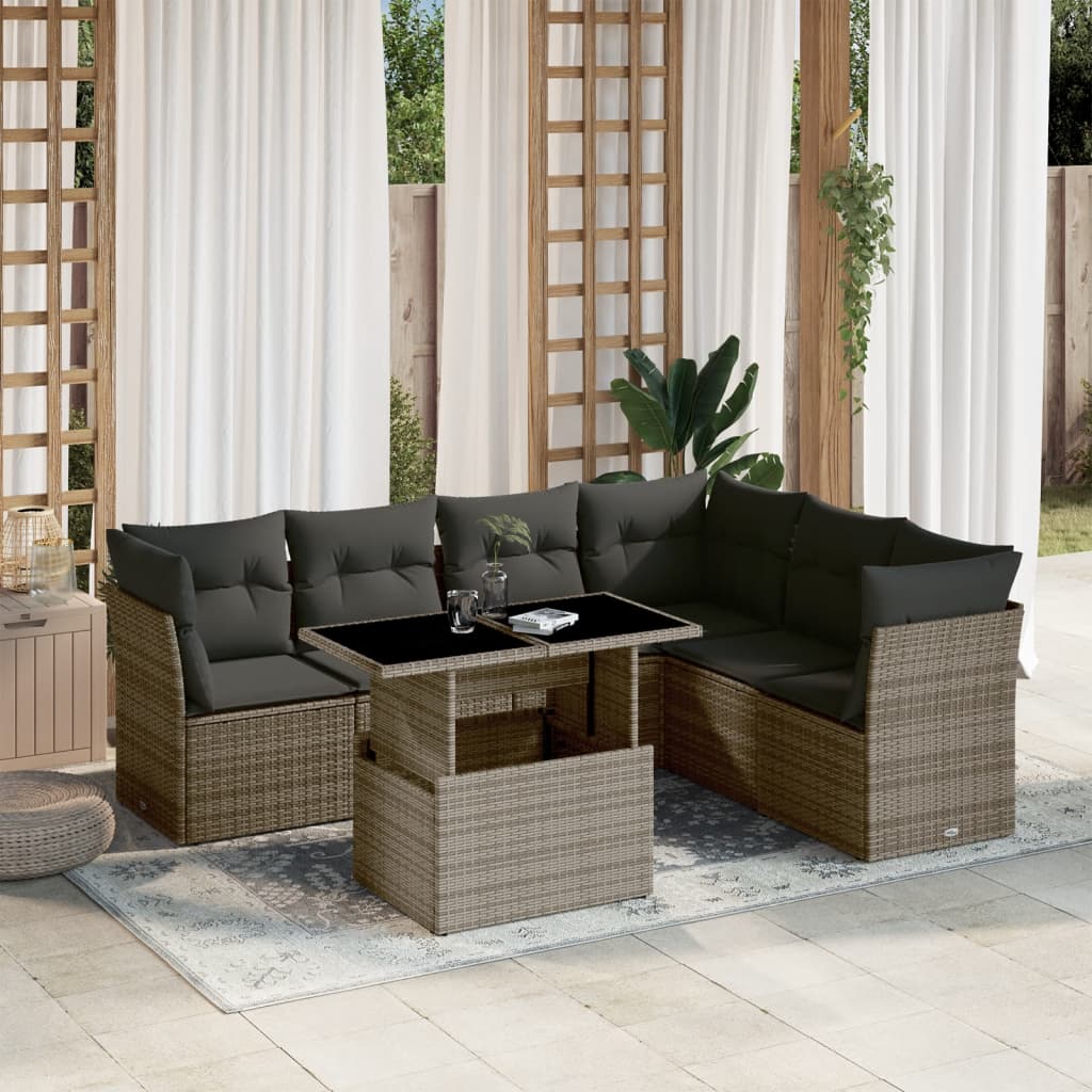 Set Canapele De Grădină Cu Perne, 7 Piese, , Poliratan