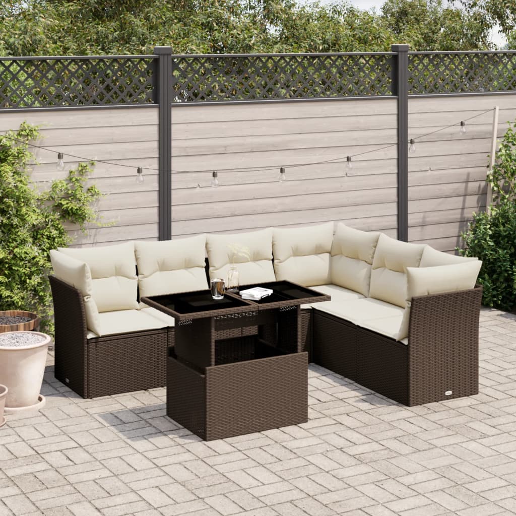 Set Canapele De Grădină Cu Perne, 7 Piese, , Poliratan