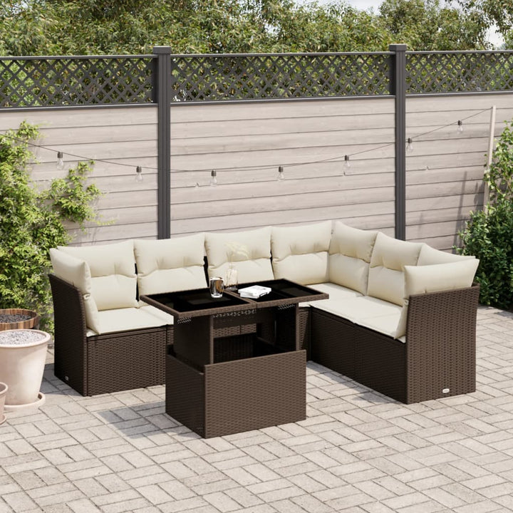 Set Canapele De Grădină Cu Perne, 7 Piese, , Poliratan