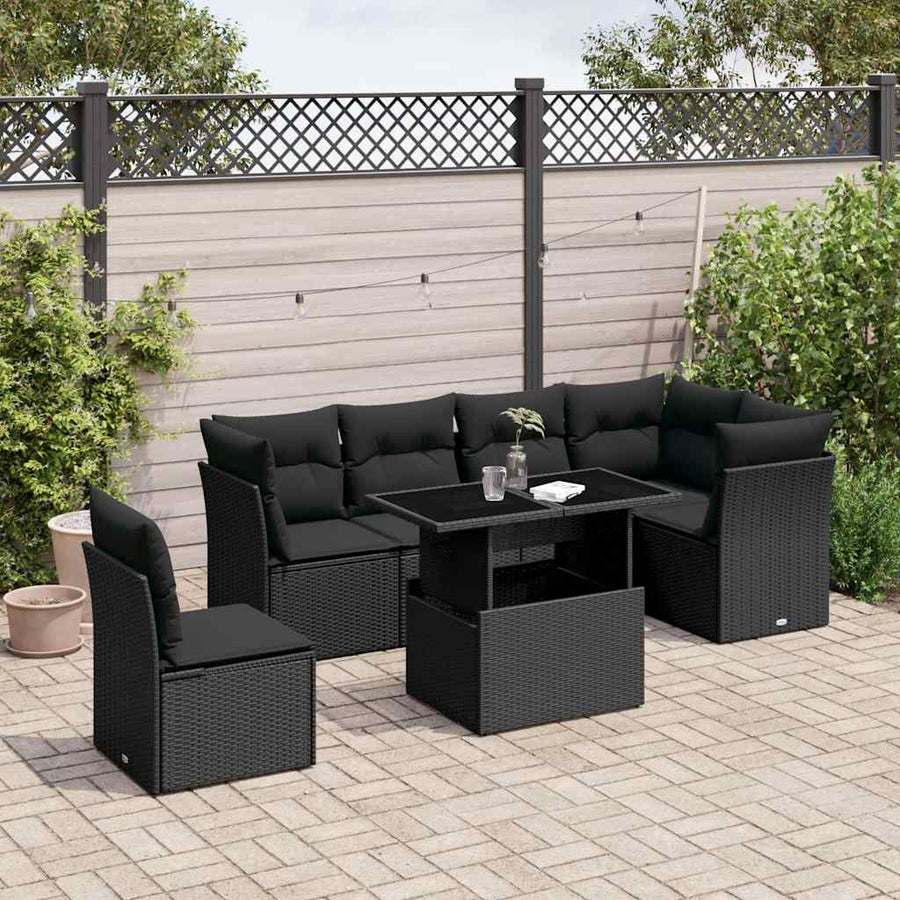 Set Canapele De Grădină Cu Perne, 7 Piese, , Poliratan