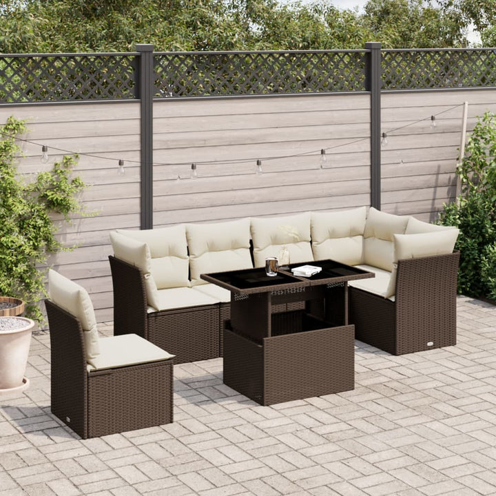 Set Canapele De Grădină Cu Perne, 7 Piese, , Poliratan
