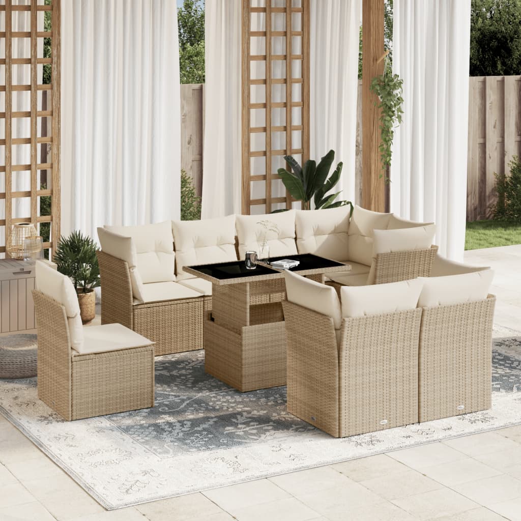 Set Canapele De Grădină, 9 Piese, Cu Perne, , Poliratan