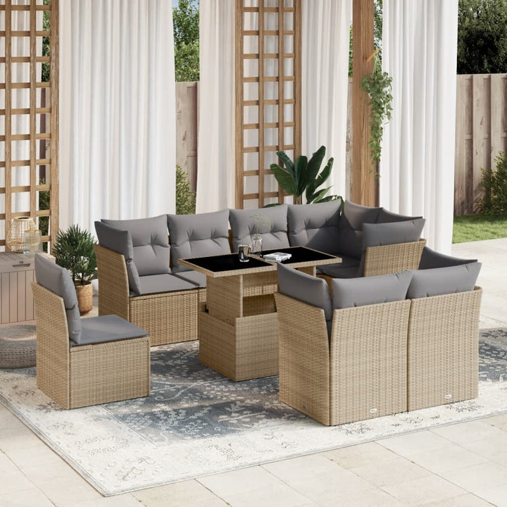 Set Canapele De Grădină, 9 Piese, Cu Perne, , Poliratan