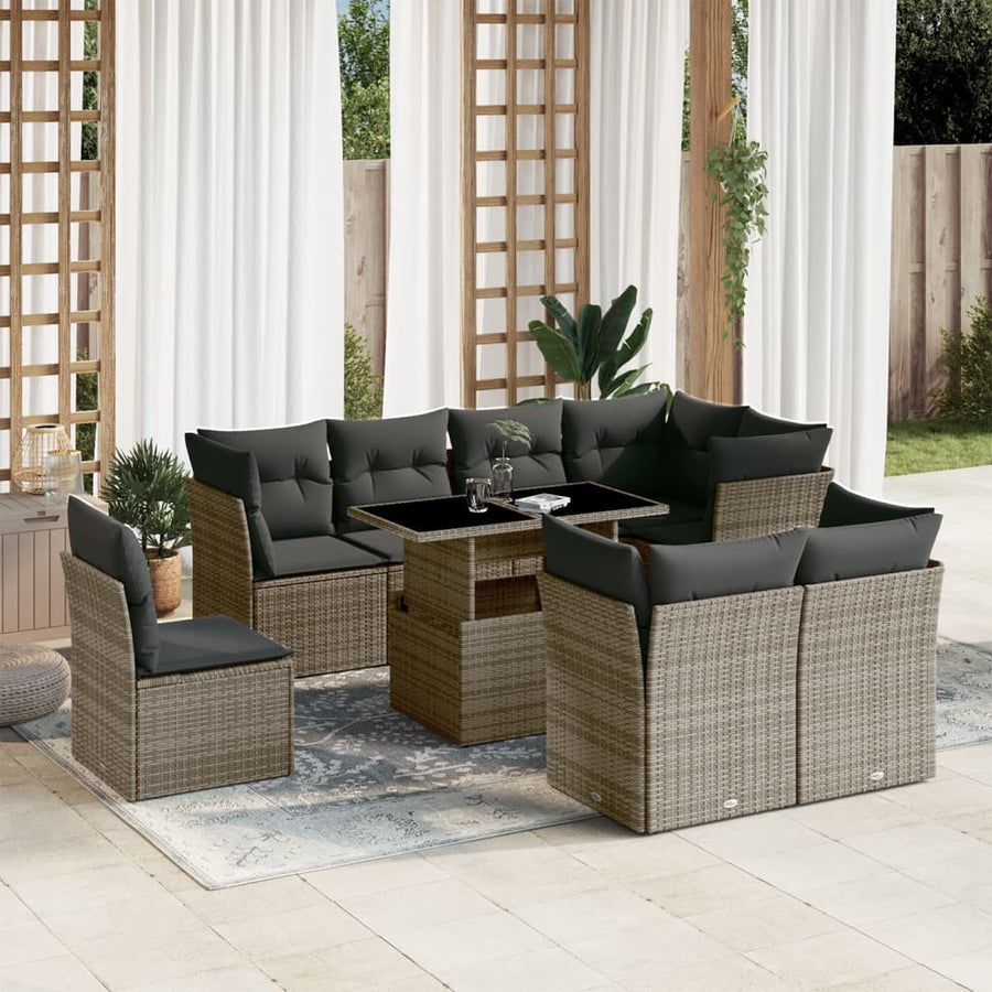 Set Canapele De Grădină, 9 Piese, Cu Perne, , Poliratan