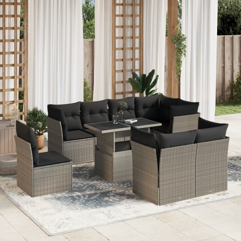 Set Canapele De Grădină, 9 Piese, Cu Perne, , Poliratan