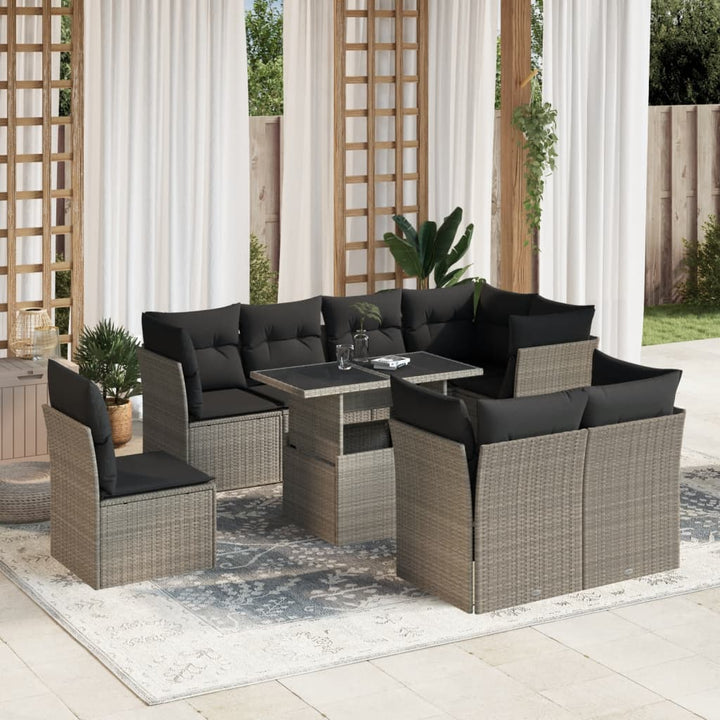 Set Canapele De Grădină, 9 Piese, Cu Perne, , Poliratan