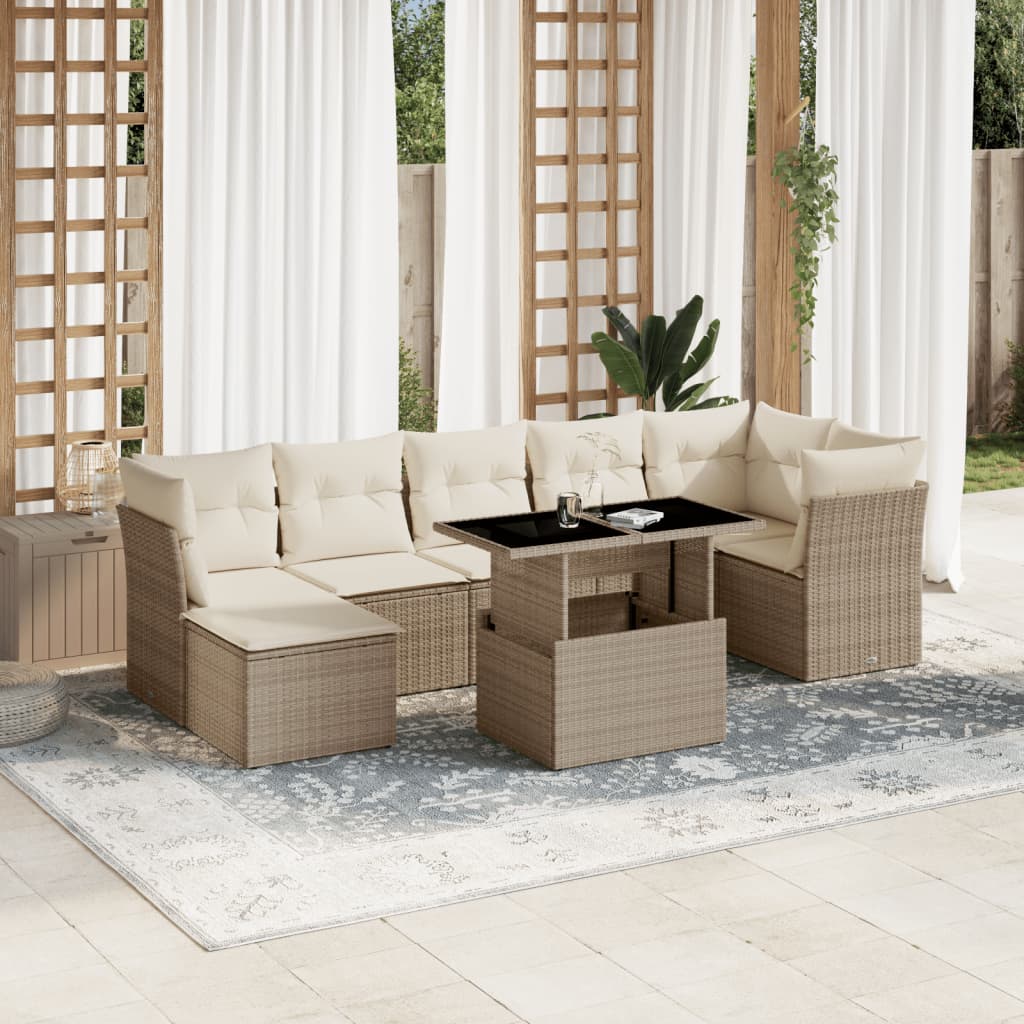 Set Mobilier De Grădină Cu Perne, 8 Piese, , Poliratan