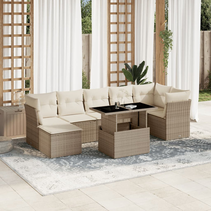 Set Mobilier De Grădină Cu Perne, 8 Piese, , Poliratan