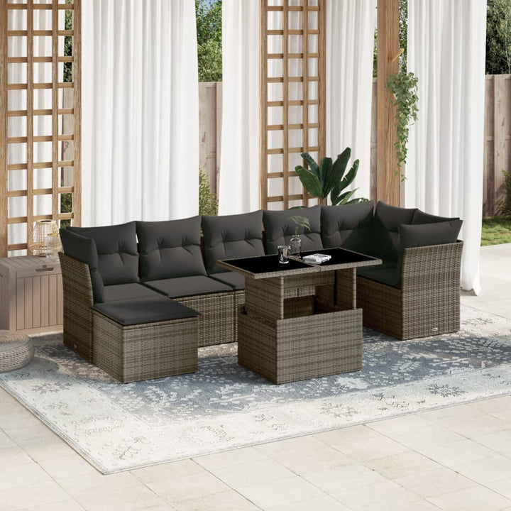 Set Mobilier De Grădină Cu Perne, 8 Piese, , Poliratan