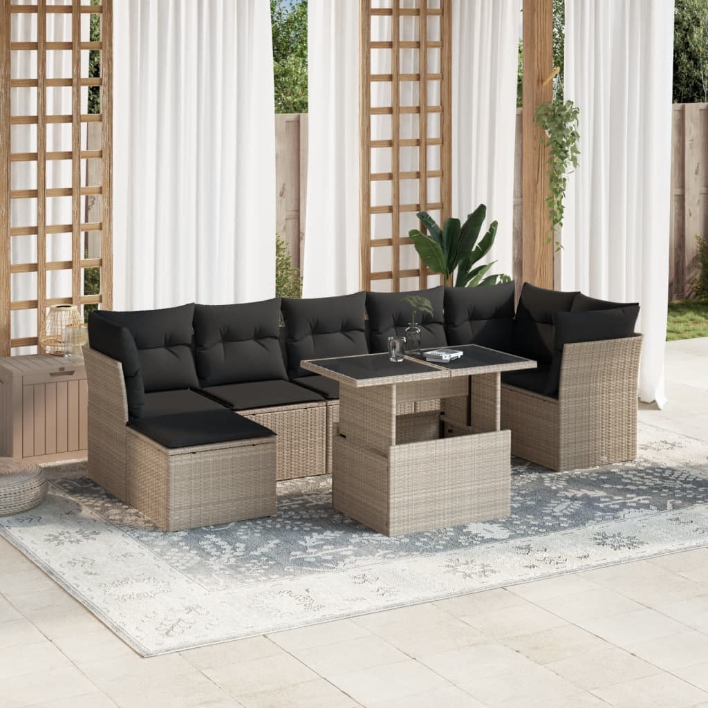 Set Mobilier De Grădină Cu Perne, 8 Piese, , Poliratan