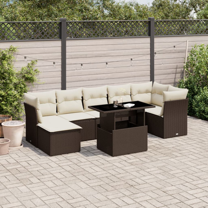 Set Mobilier De Grădină Cu Perne, 8 Piese, , Poliratan