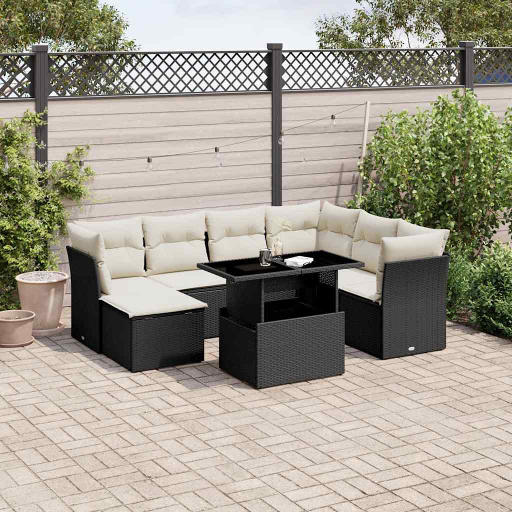 Set Canapele De Grădină, 8 Piese, Cu Perne, Bej, Poliratan