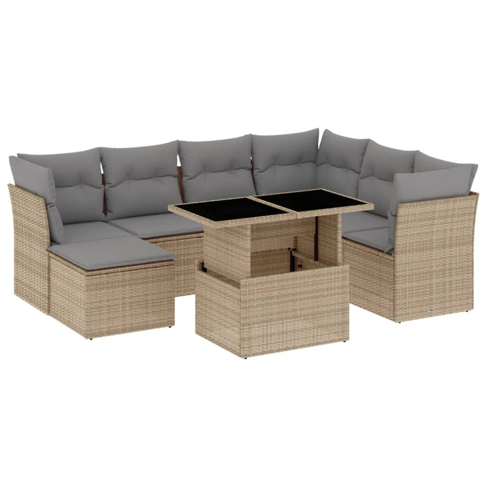 Set Canapele De Grădină, 8 Piese, Cu Perne, Bej, Poliratan