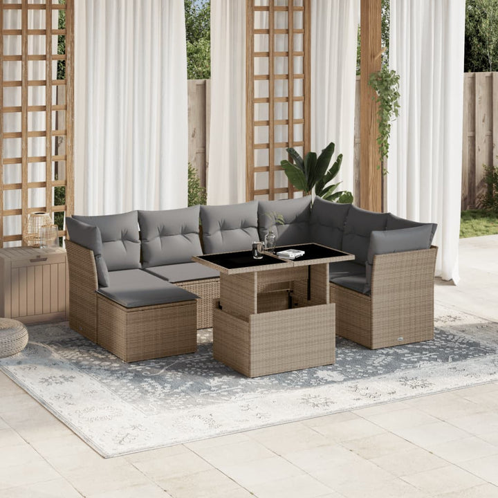 Set Canapele De Grădină, 8 Piese, Cu Perne, Bej, Poliratan
