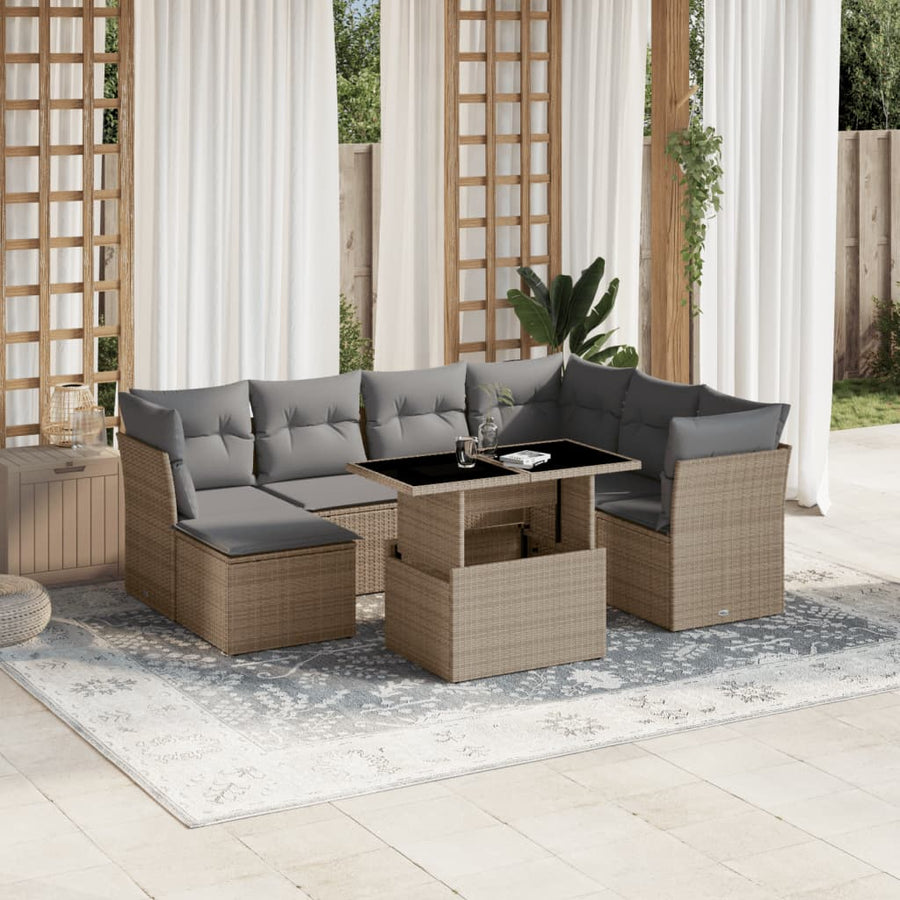 Set Canapele De Grădină, 8 Piese, Cu Perne, Bej, Poliratan