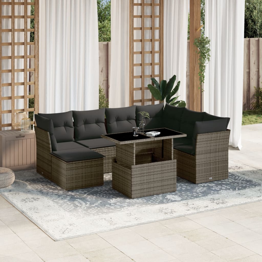 Set Canapele De Grădină, 8 Piese, Cu Perne, Bej, Poliratan