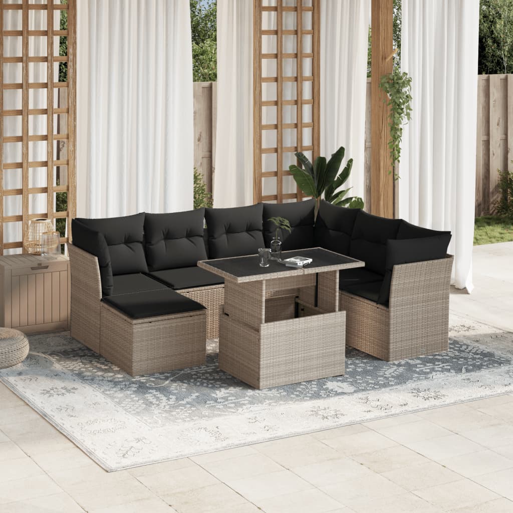Set Canapele De Grădină, 8 Piese, Cu Perne, Bej, Poliratan