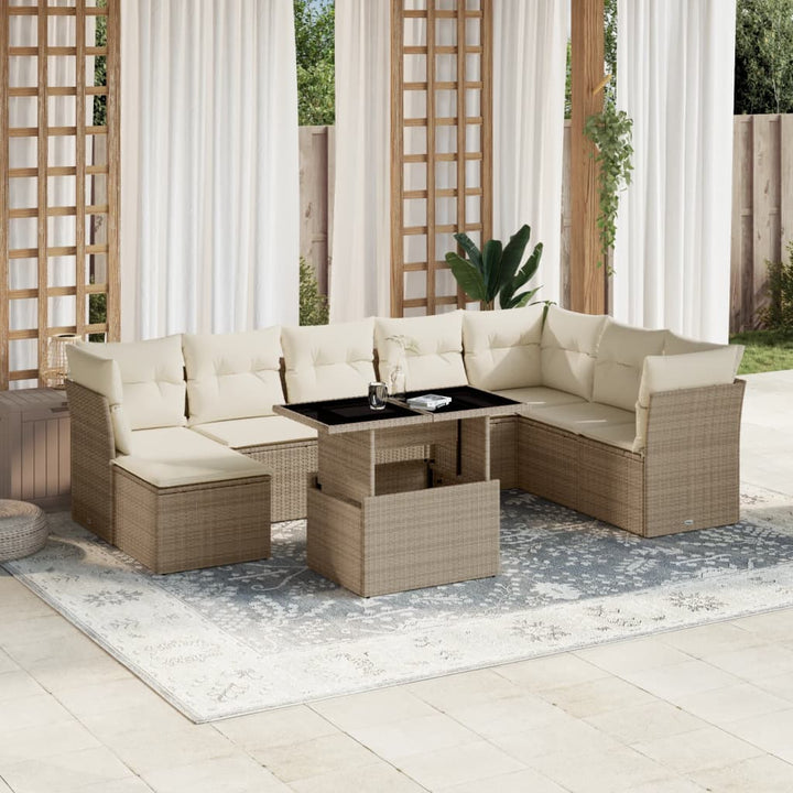 Set Mobilier De Grădină Cu Perne, 9 Piese, Negru, Poliratan