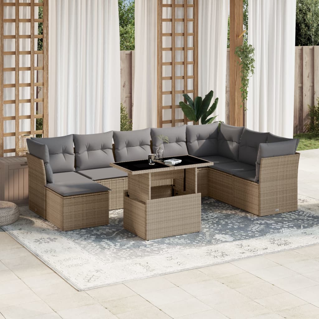 Set Mobilier De Grădină Cu Perne, 9 Piese, Negru, Poliratan