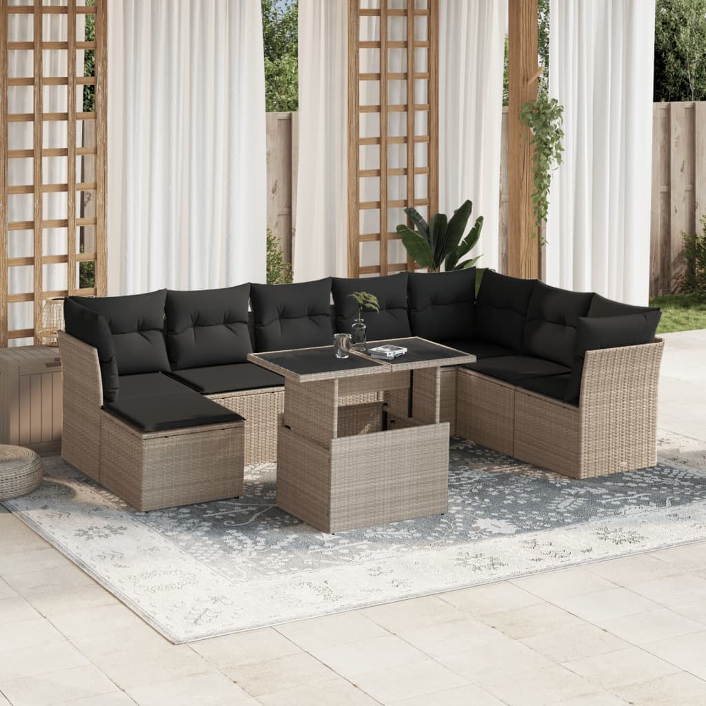 Set Mobilier De Grădină Cu Perne, 9 Piese, Negru, Poliratan