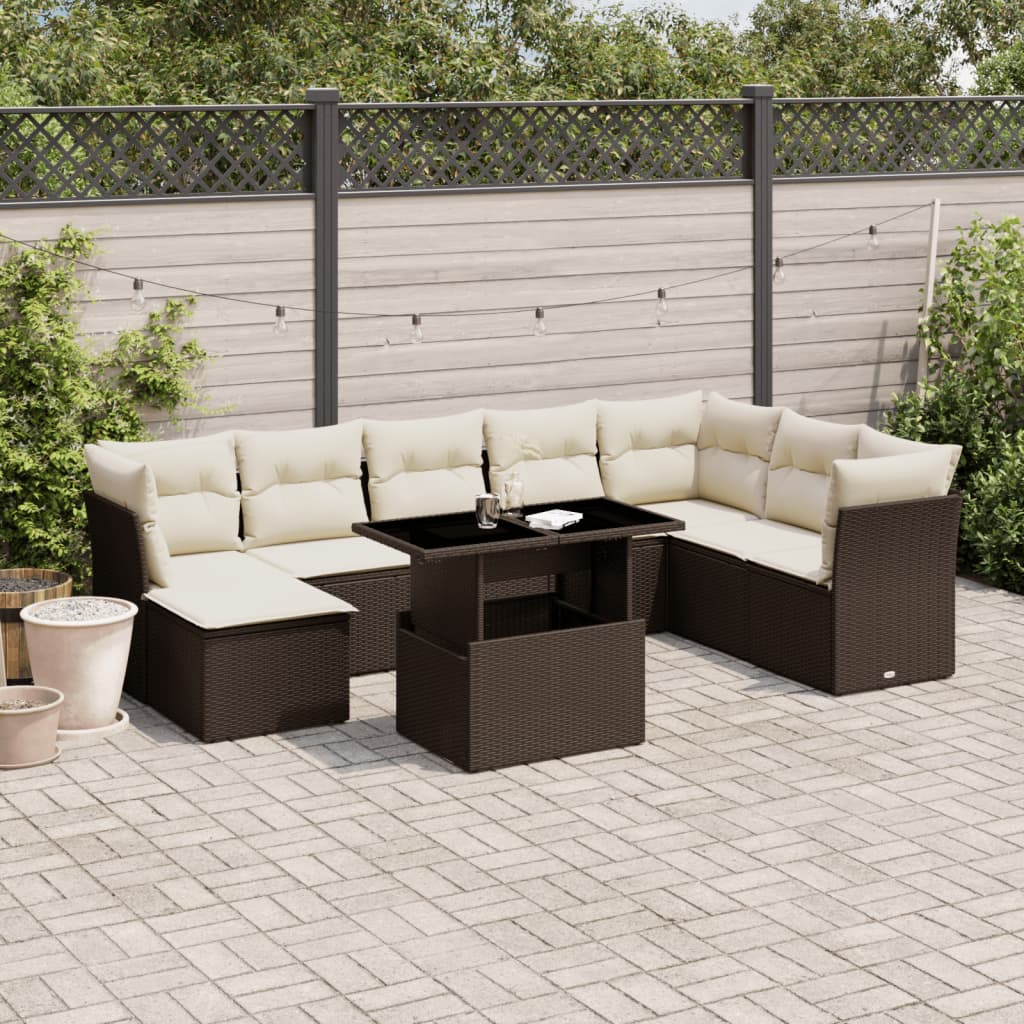 Set Mobilier De Grădină Cu Perne, 9 Piese, Negru, Poliratan