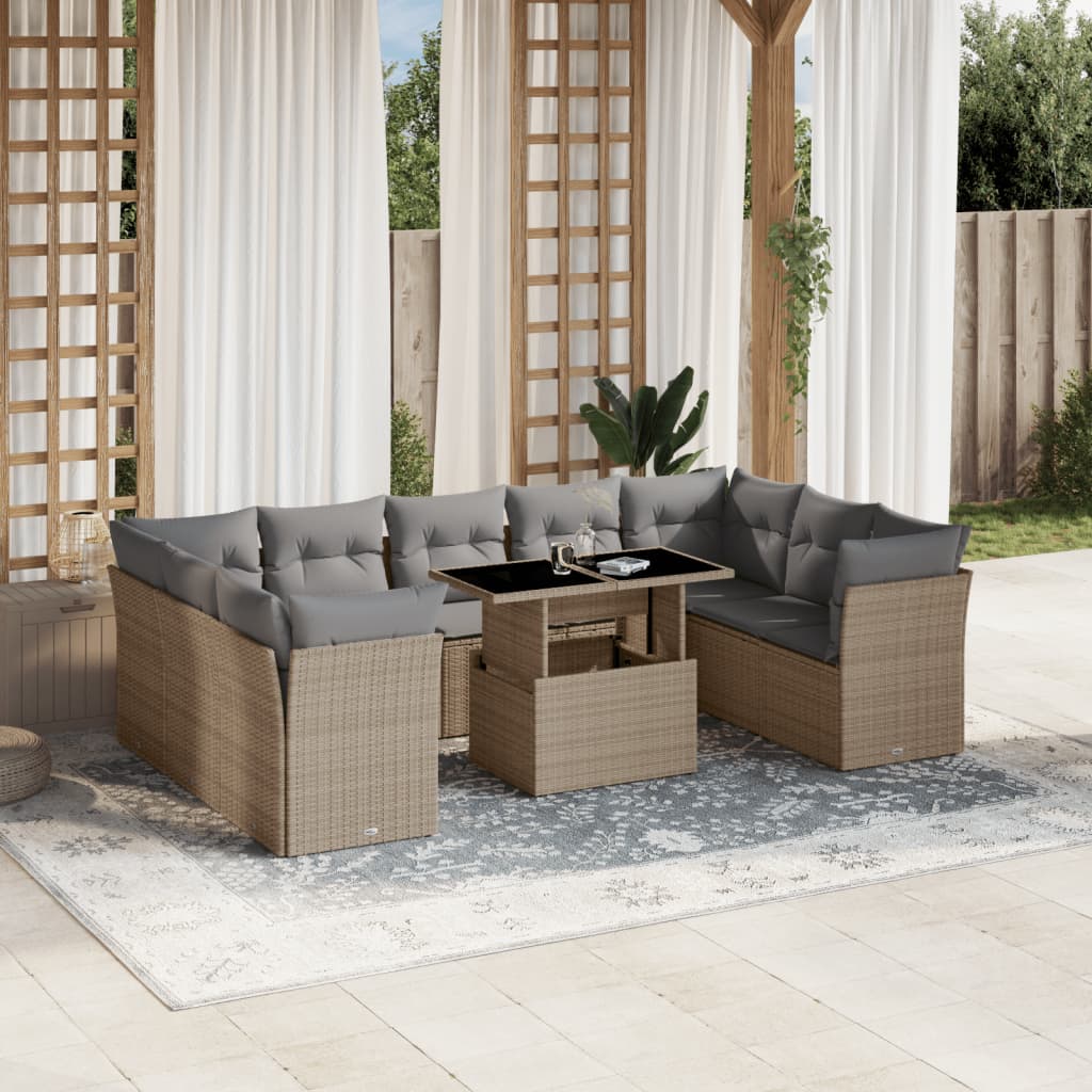Set Canapele De Grădină Cu Perne, 10 Piese, , Poliratan