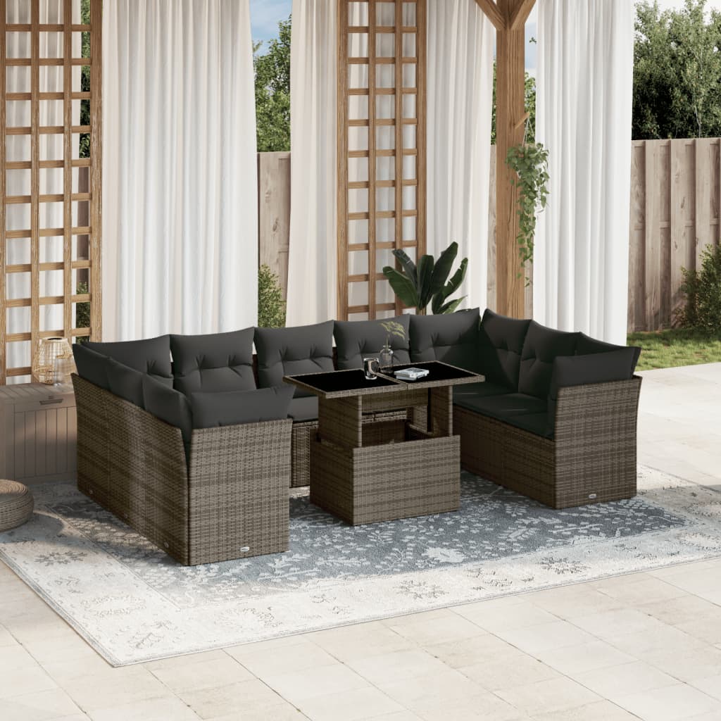 Set Canapele De Grădină Cu Perne, 10 Piese, , Poliratan