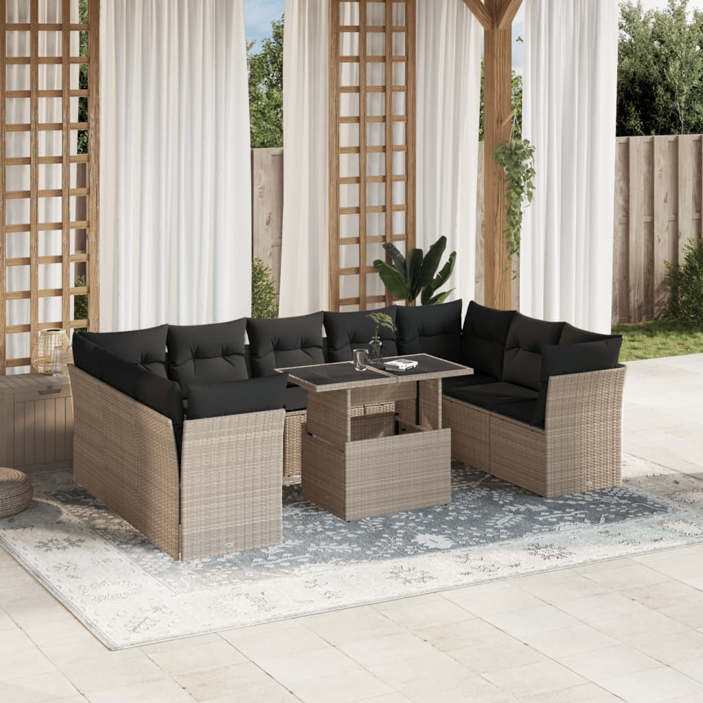 Set Canapele De Grădină Cu Perne, 10 Piese, , Poliratan