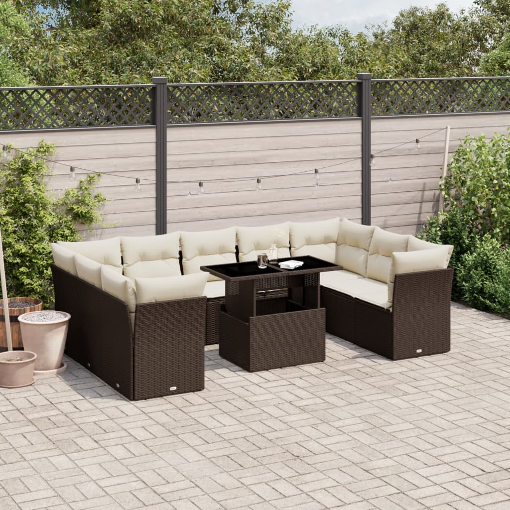 Set Canapele De Grădină Cu Perne, 10 Piese, , Poliratan