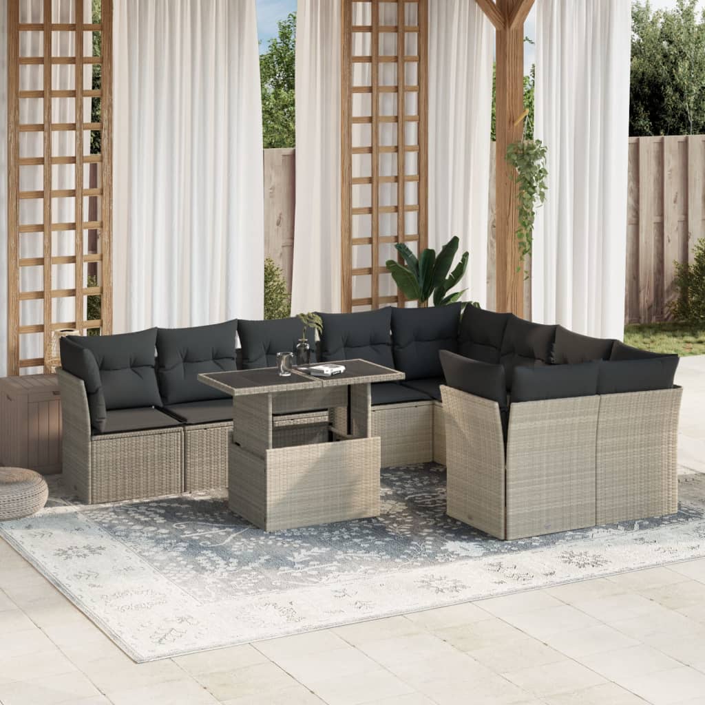 Set Canapele De Grădină Cu Perne, 10 Piese, , Poliratan
