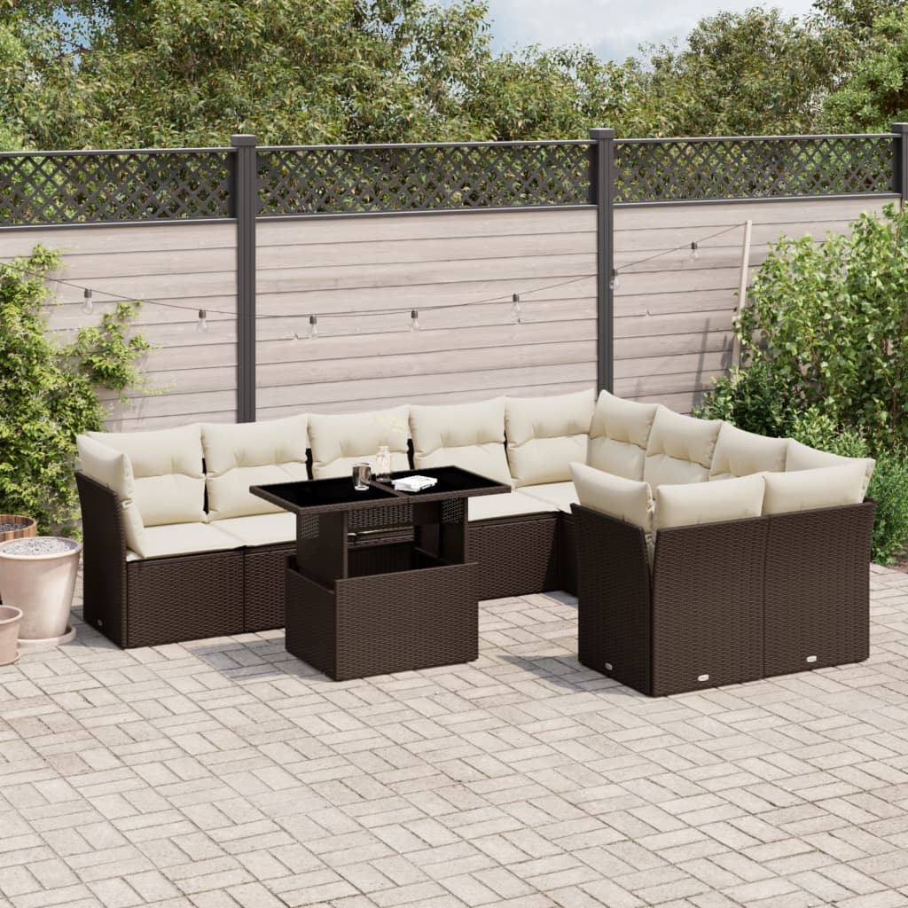 Set Canapele De Grădină Cu Perne, 10 Piese, , Poliratan