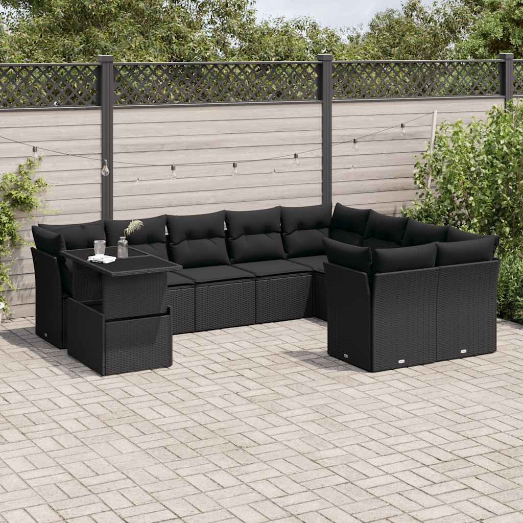 Set Canapele De Grădină Cu Perne, 10 Piese, Bej, Poliratan