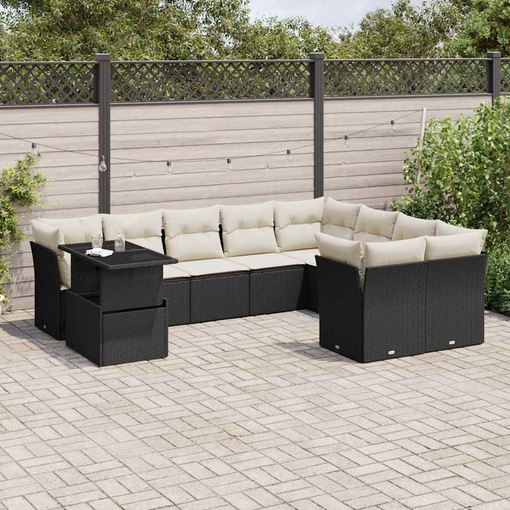 Set Canapele De Grădină Cu Perne, 10 Piese, Bej, Poliratan