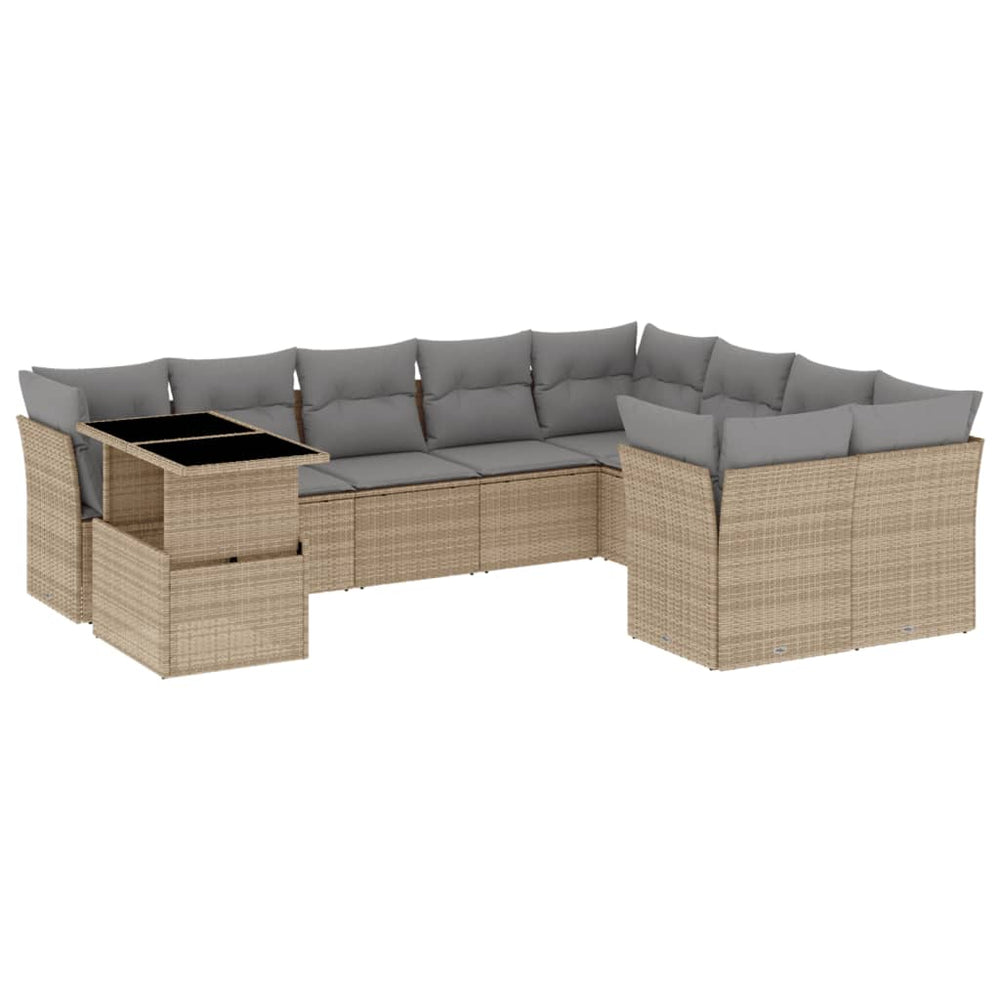 Set Canapele De Grădină Cu Perne, 10 Piese, Bej, Poliratan