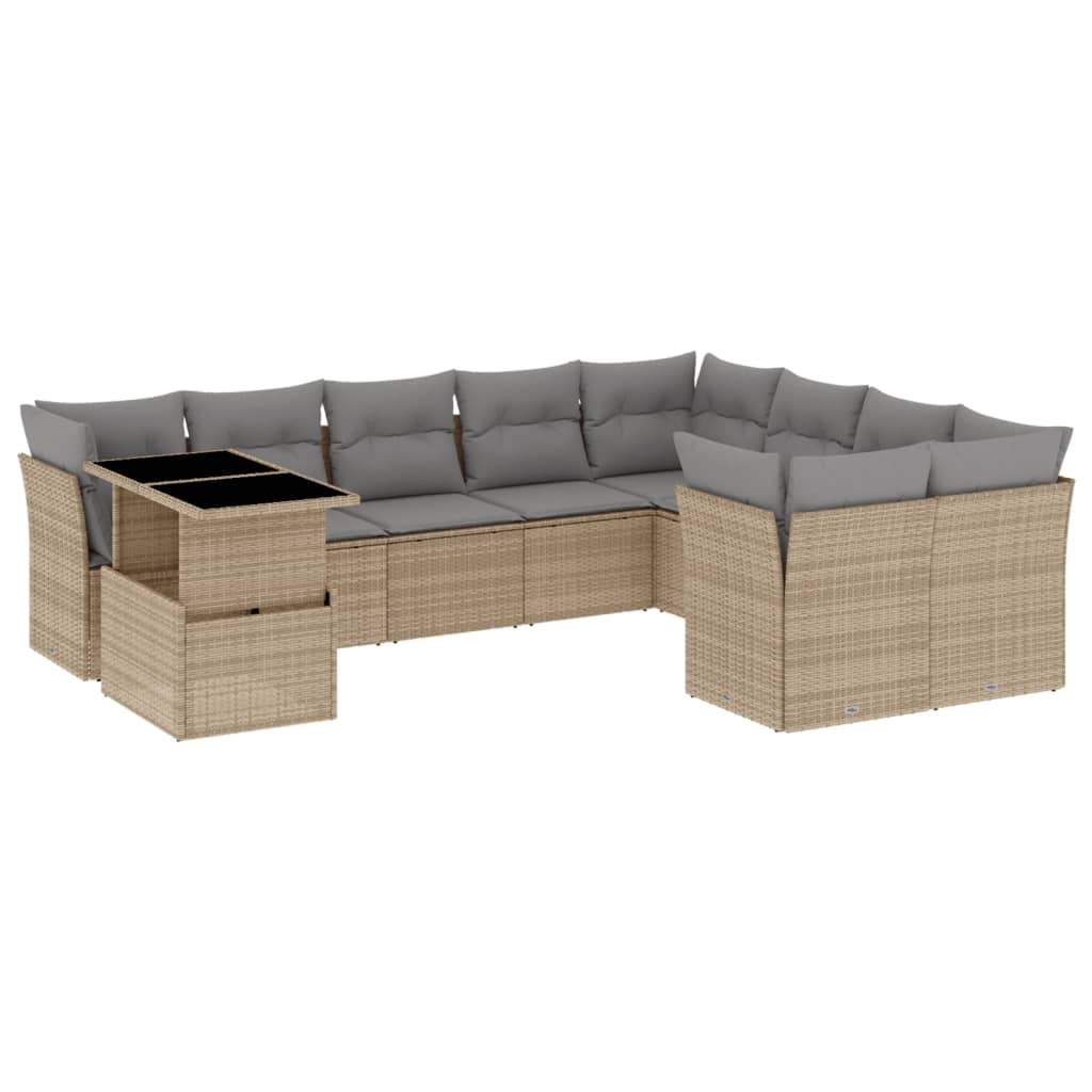 Set Canapele De Grădină Cu Perne, 10 Piese, Bej, Poliratan