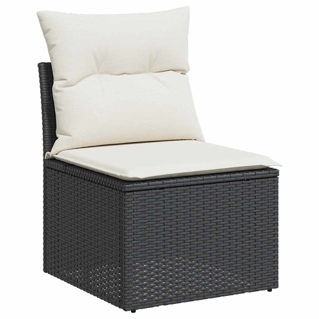 Set Canapele De Grădină Cu Perne, 11 Piese, Negru, Poliratan