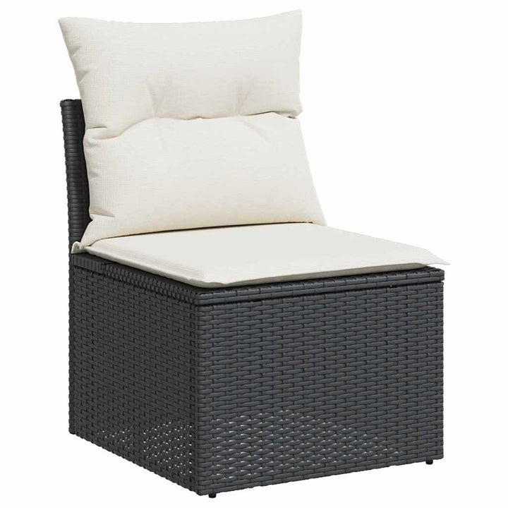 Set Canapele De Grădină Cu Perne, 11 Piese, Negru, Poliratan