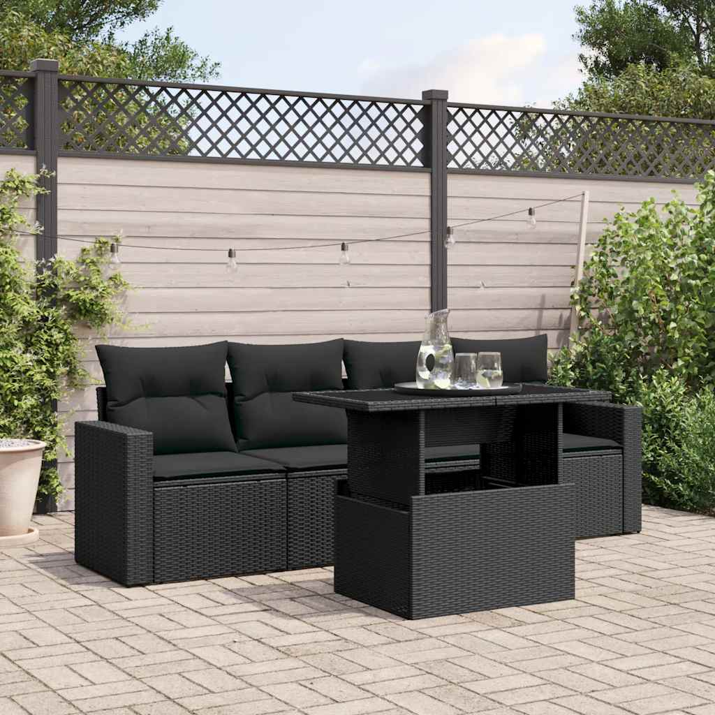 Set Canapea De Grădină Cu Perne, 5 Piese, , Poliratan