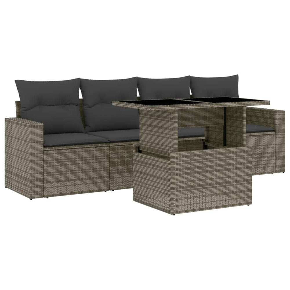 Set Canapea De Grădină Cu Perne, 5 Piese, , Poliratan