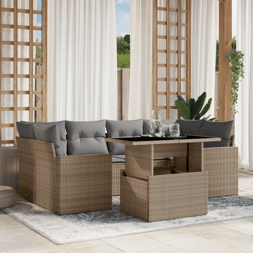 Set Canapele De Grădină Cu Perne, 7 Piese, , Poliratan