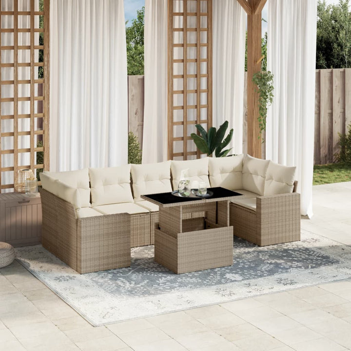 Set Mobilier De Grădină Cu Perne, 8 Piese, , Poliratan