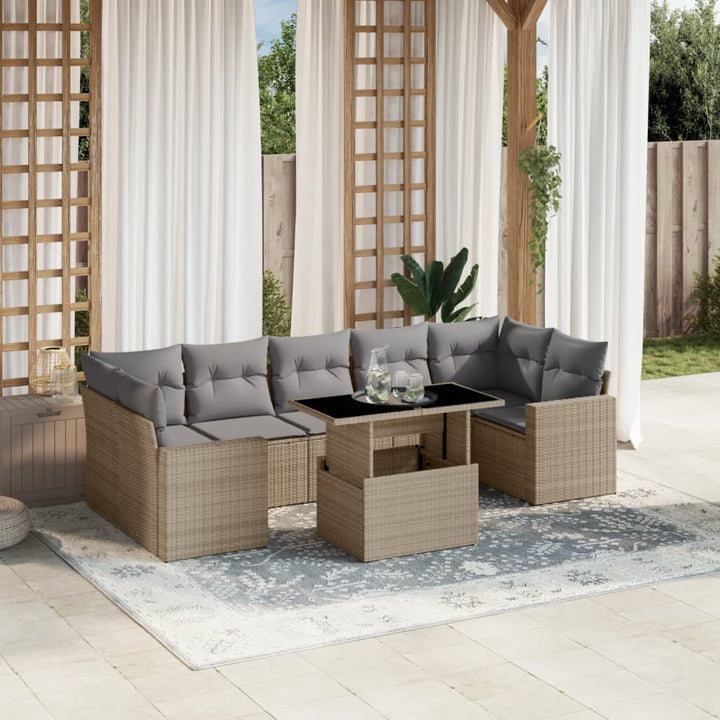 Set Mobilier De Grădină Cu Perne, 8 Piese, , Poliratan