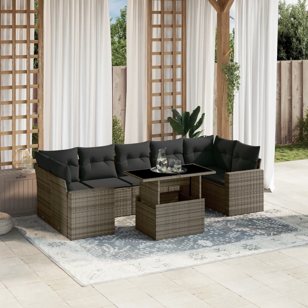Set Mobilier De Grădină Cu Perne, 8 Piese, , Poliratan