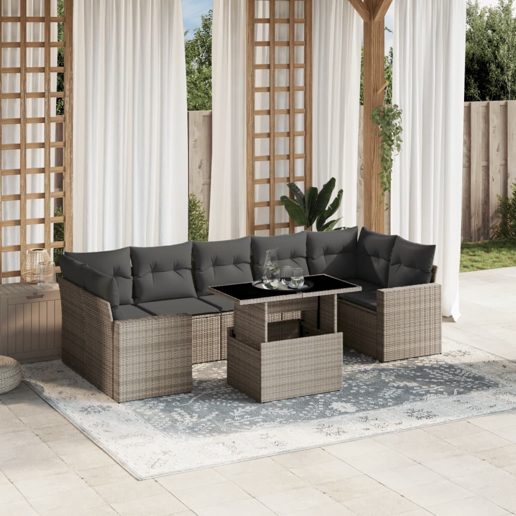 Set Mobilier De Grădină Cu Perne, 8 Piese, , Poliratan