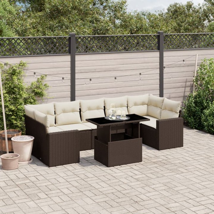 Set Mobilier De Grădină Cu Perne, 8 Piese, , Poliratan